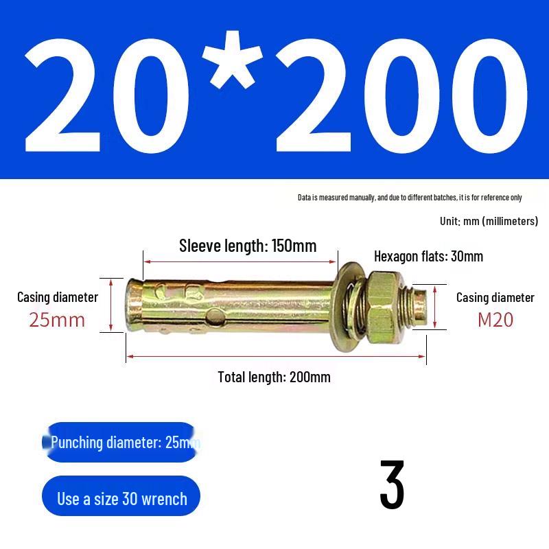 Zinc-Plated Expansion Bolts Set: Cantonese Pull-Out & Explosion-Proof Tubes - Sizes M6, M8, M10