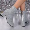 Fashion Women Botas De Mujer 2025 New Fashion Sequins Round Toe Ankle Boots Women Boots Women Autumn Winter Party Chunky Heels Shoes