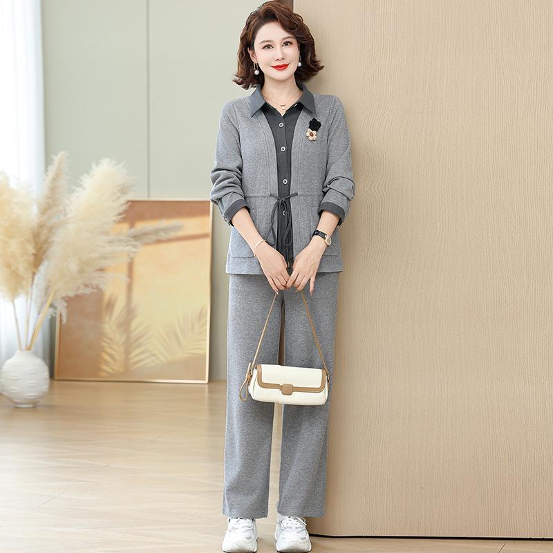 Элегантный весенний спортивный костюм 2025: Комплект из двух вещей свободного кроя для женщин среднего возраста