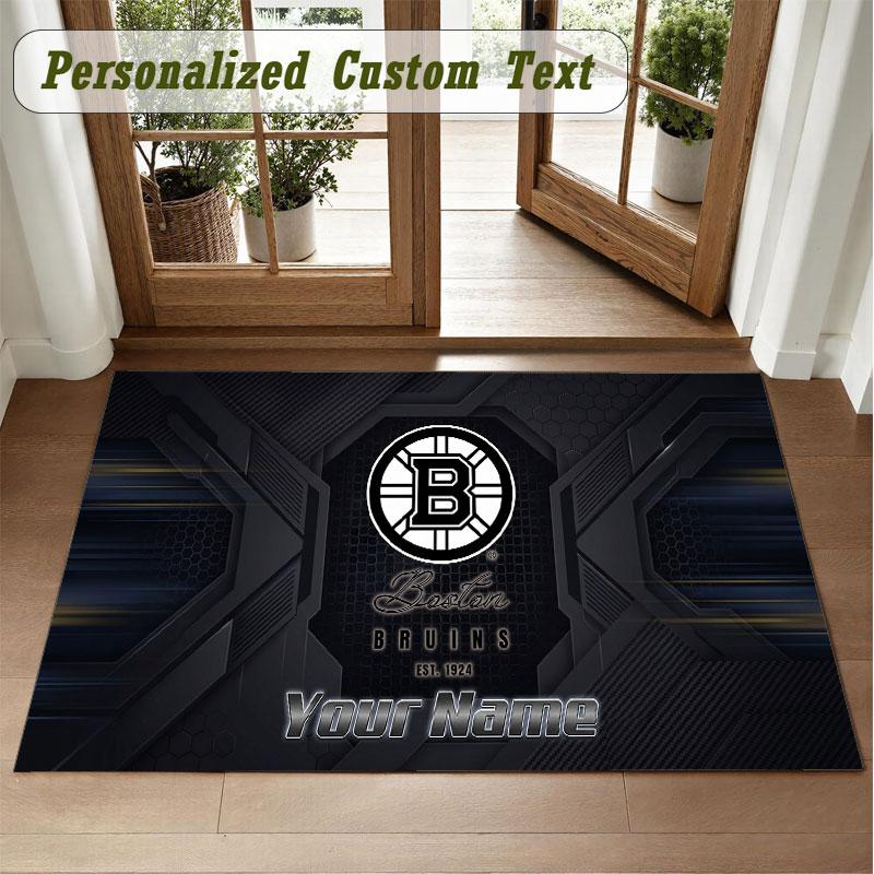 Crystal Velvet Square Rug Custom NameBoston Bruins Pattern Non Slip Home Floor Decor Rug