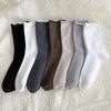 Black Ear-trimmed Socks for Women, Mid-calf Socks for Autumn and Winter, Trendy Solid-colored Cotton Socks, Lace Pile Socks, Boneless Women's Socks