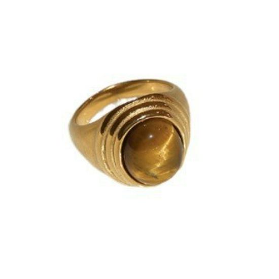 Женское роскошное винтажное кольцо из титановой стали с тигровым глазом