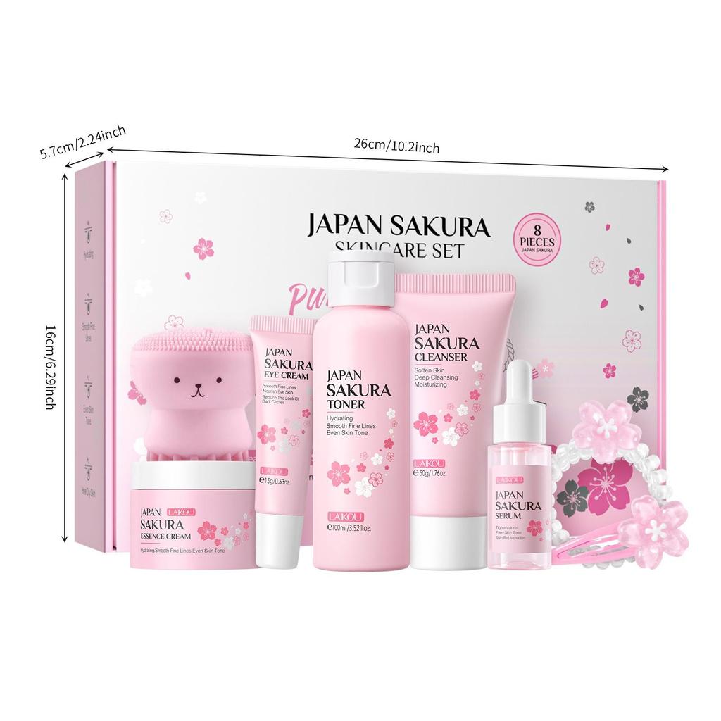 Премиальный набор для очищения и ухода за лицом LAIKOU Sakura из 8 предметов в подарок на день рождения