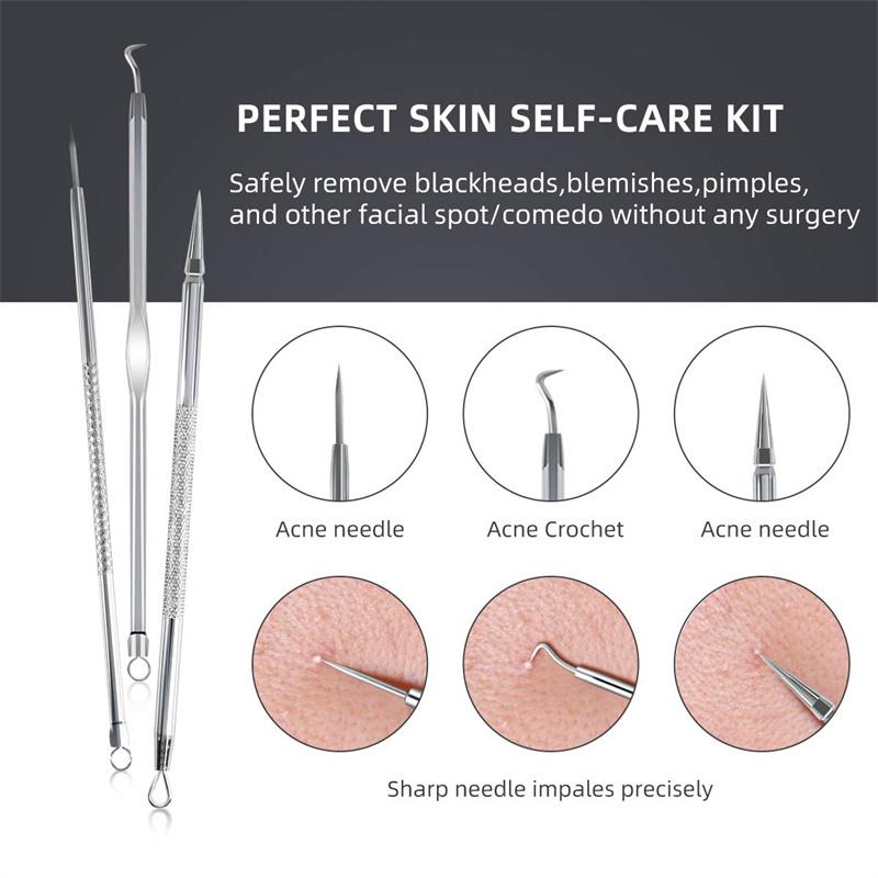 DUcare 9 Pcs Acne Blackhead Remover Comedone Extractor Acne Removal Kits with Metal Case For Forehead, Nose, Face Skin Care Tool