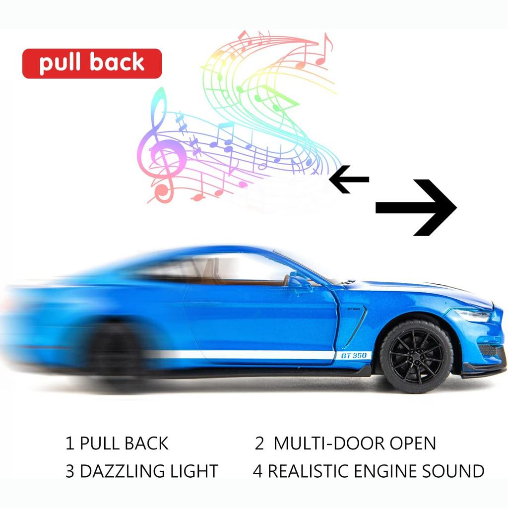 Масштаб 1/32 Shelby GT350, литая под давлением модель автомобиля, игрушечная машинка с откатным механизмом со звуком и светом для мальчиков и девочек, подарок