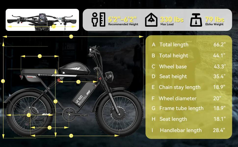 New K10 electric bicycle 2000W dual motor 52V 43Ah dual battery 20 * 4.0-inch fat tire electric bicycle hydraulic brake, cruise mode