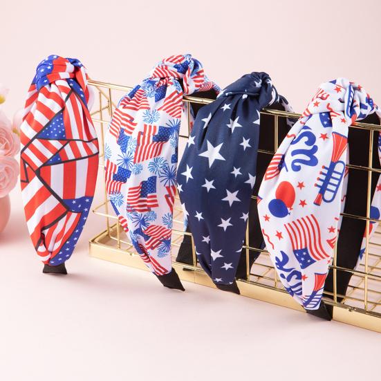 Повязка на голову с американским флагом для женщин и девочек, красная, белая, синяя, эластичная, с противоскользящим узлом, с дизайном, головной убор патриотический 4-й