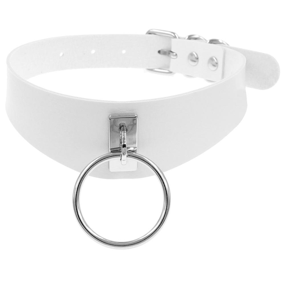 Simple Harajuku Street Dance Punk O-Shaped Ring Trend PU Leather Necklace Collar Neck Cover