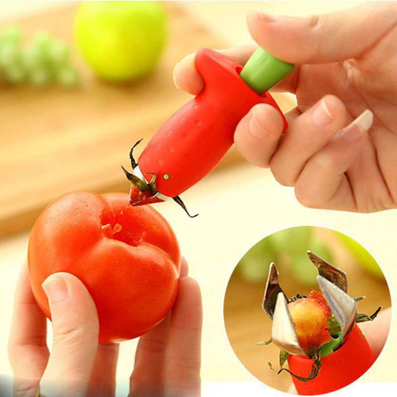 1pc Fruit Leaf Remover Strawberry Huller Metal Tomato Stalks Plastic Remover Gadget Strawberry Hullers Kitchen Gadgets