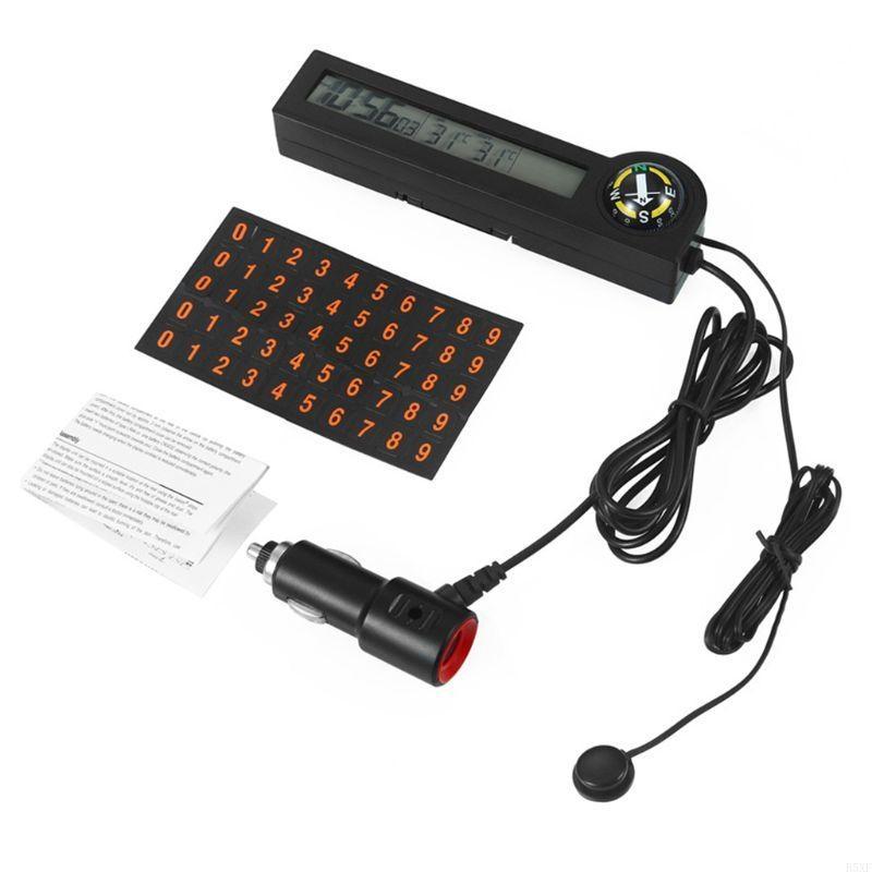 2025 Новая машина Временная парковка Украшение Автомобильный Цифровой Лагерь Часы Термометр 12 В Метр Будильник ЖК-подсветка