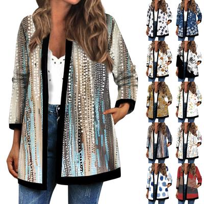 Женская осенне-зимняя модная повседневная куртка-кардиган средней длины с длинным рукавом и принтом