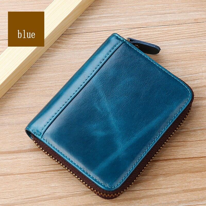 Винтажный мужской и женский держатель для карт из масляной коровьей кожи на молнии, повседневный кошелек для кредитных карт