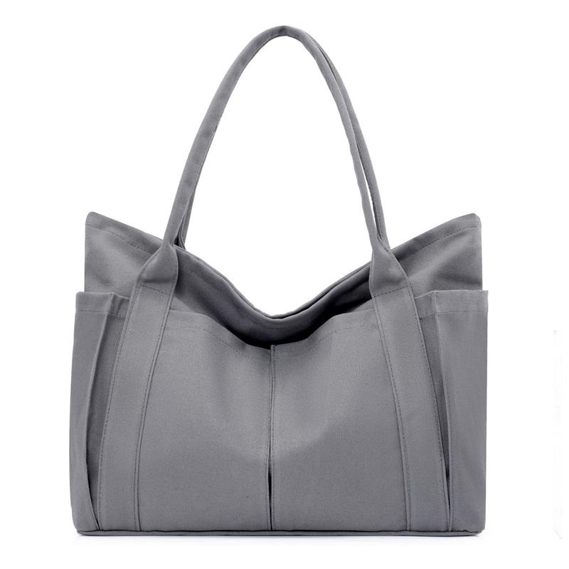 Canvas Bag Women's Large Capacity Shoulder Tote Bag Solid Color Hobo Bag