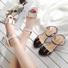Fashion 2025 Open Toe Women Chunky Heels Shoes Metal Decoration 35-43 Women's Sandals Black White Female Fashion Casual Womens Sandal