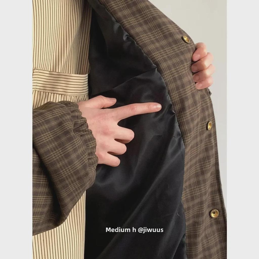 Куртка унисекс в стиле ретро с вышивкой в клетку - осенняя свободная посадка с повседневными лацканами