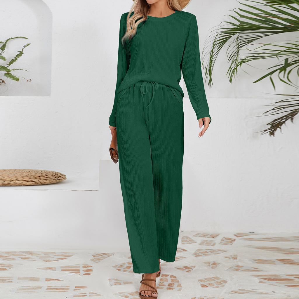 Женские осенние комплекты из двух частей, топы с длинным рукавом, футболки, длинный удобный повседневный свободный костюм