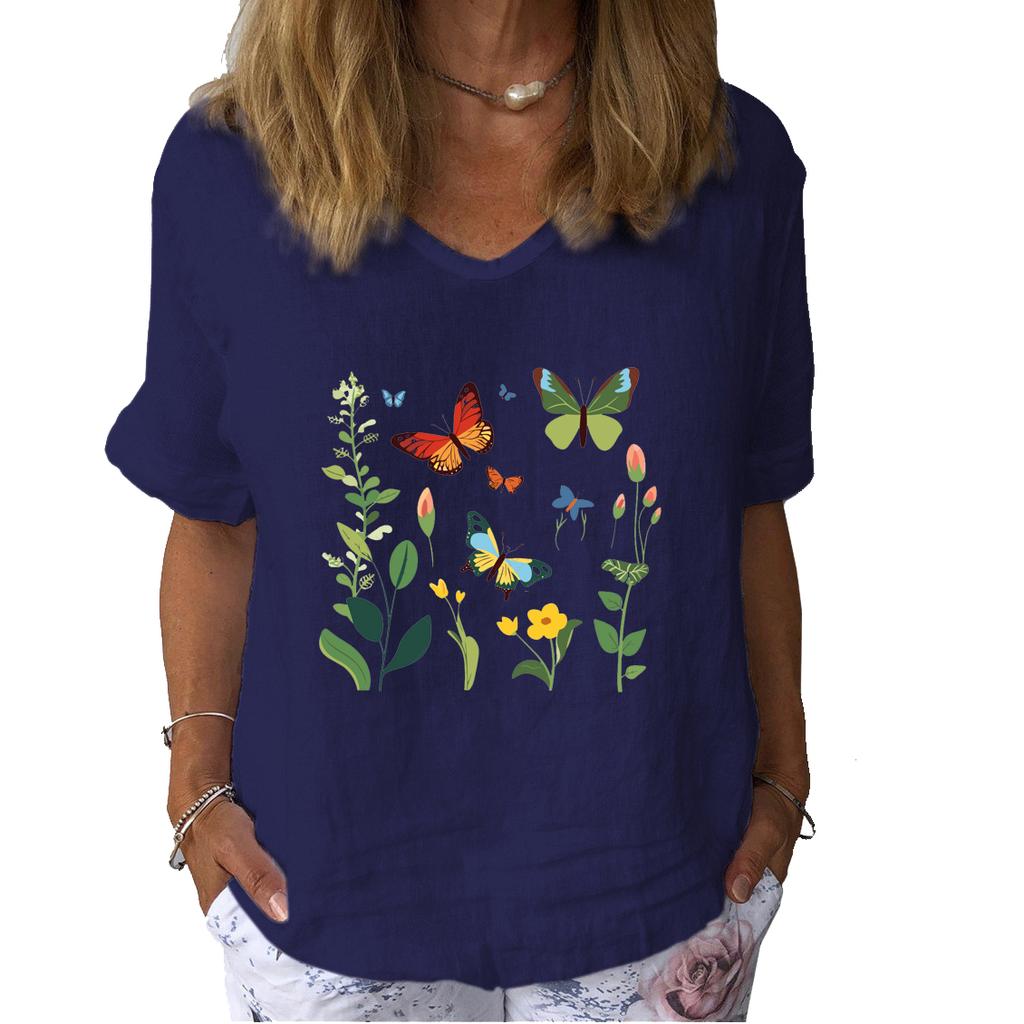 Женская мода льняная рубашка с принтом кота, летняя повседневная блузка с круглым вырезом и коротким рукавом, свободная блузка с принтом