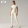 European and American short-sleeved yoga onesie peach hip lift fitness trousers half zipper tight sports onesie DLT001