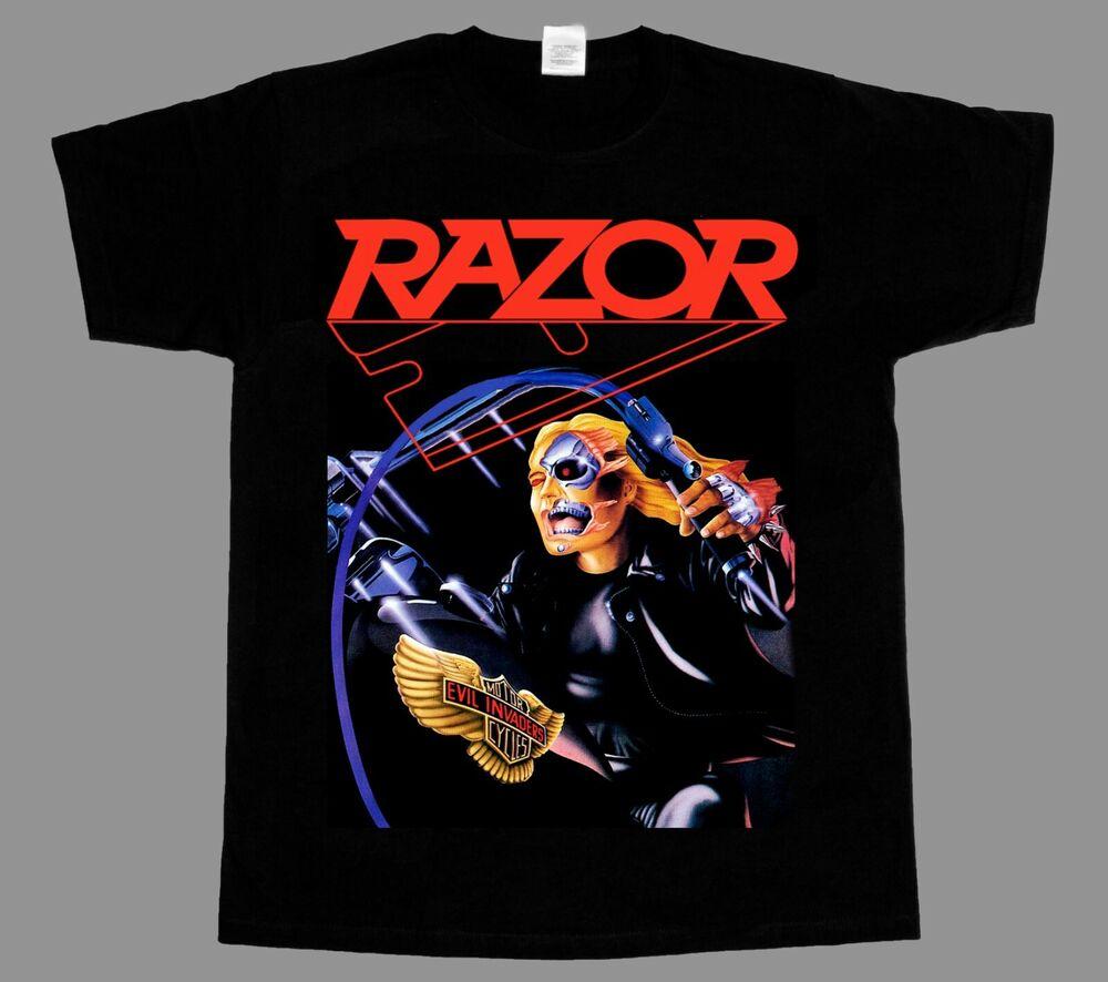 Черная футболка унисекс Razor Evil Invaders'85 Thrash Speed Metal Band Sacrifice