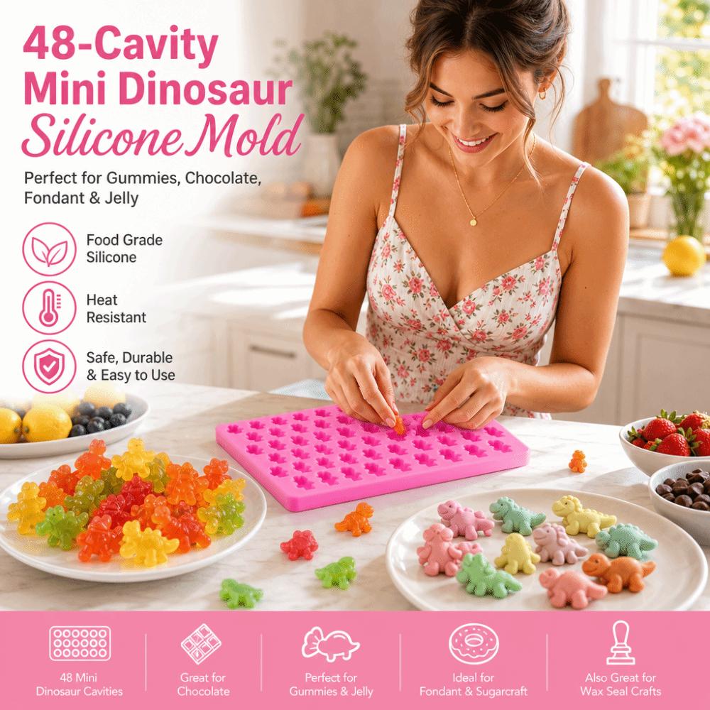 DIY Dinosaur Chocolate Mold 48 Cavity Jelly Fondant Mold Flexible Silicone Mold  Pastry Making
