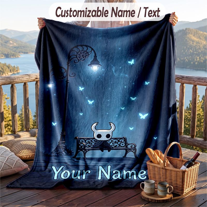 Custom Text Flannel Throw Blanket, Lightweight Cozy Bed Sofa BlanketHollow Knight
