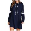Women's Contrasting Color Long Sleeve Hooded Pocket Pullover Hooded Dress