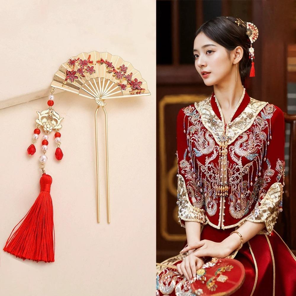 Цинк Цинковый сплав Жемчужная бахрома Заколка для волос Ретро Веерообразная Тиара невесты Изысканная U-образная Заколка для волос Свадьба