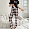 2 Pcs/Set Women Top And Pants Suit Summer Pajamas Set Plaid Trousers Round