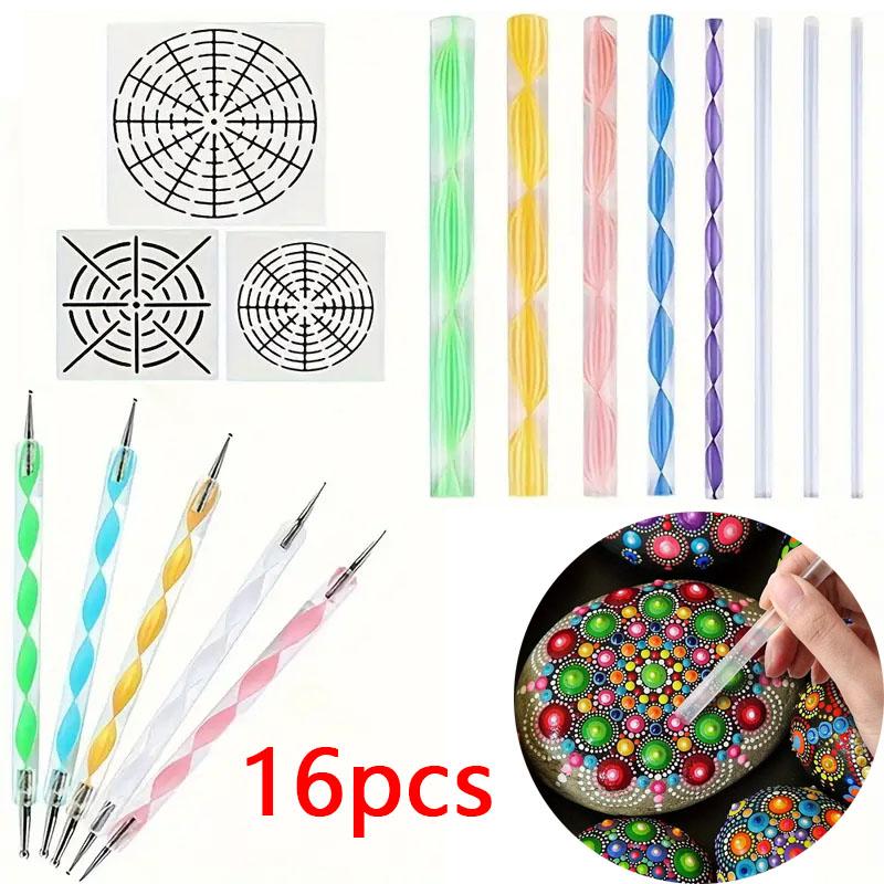16PCS Mandala Dotting Tool Set For Painting Rocks Mandala Art & Ceramic Pottery Craft With Dotting Tool Acrylic Sticks Templates