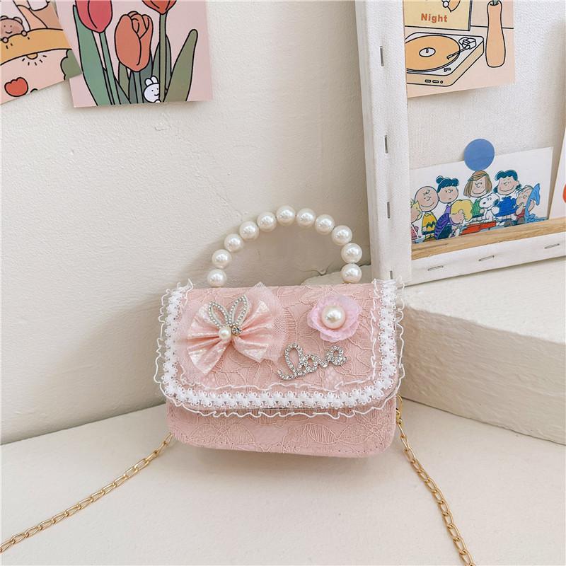 Chic Lace Pearl Handbag For Children In Trendy Floral Styles Ideal For School And Daily Outfits