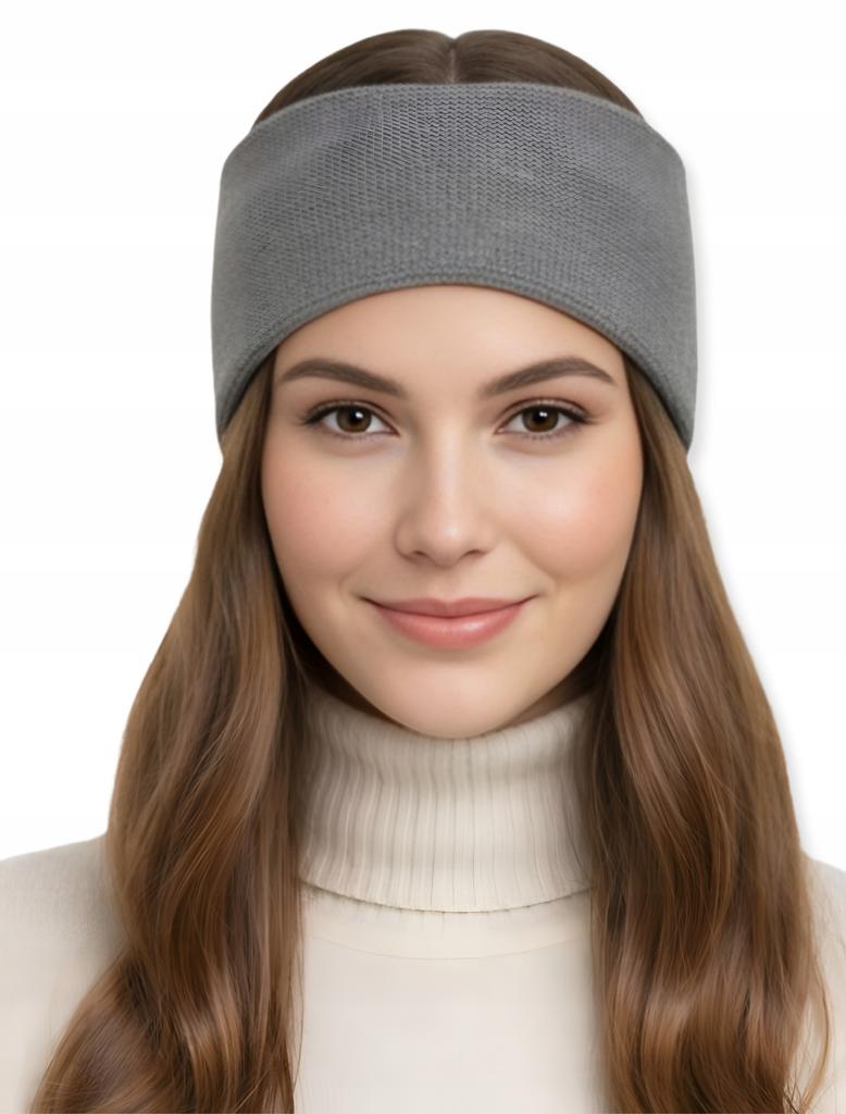 Classic Warm Acrylic Headband for Women' Youth on the Ears Smooth Melange Gray