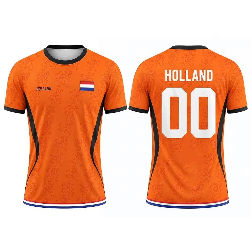 Mens Holland Netherlands Soccer Jersey Dutch Lion Pattern Quick Dry Breathable Lightweight Football Training T-Shirt Fans