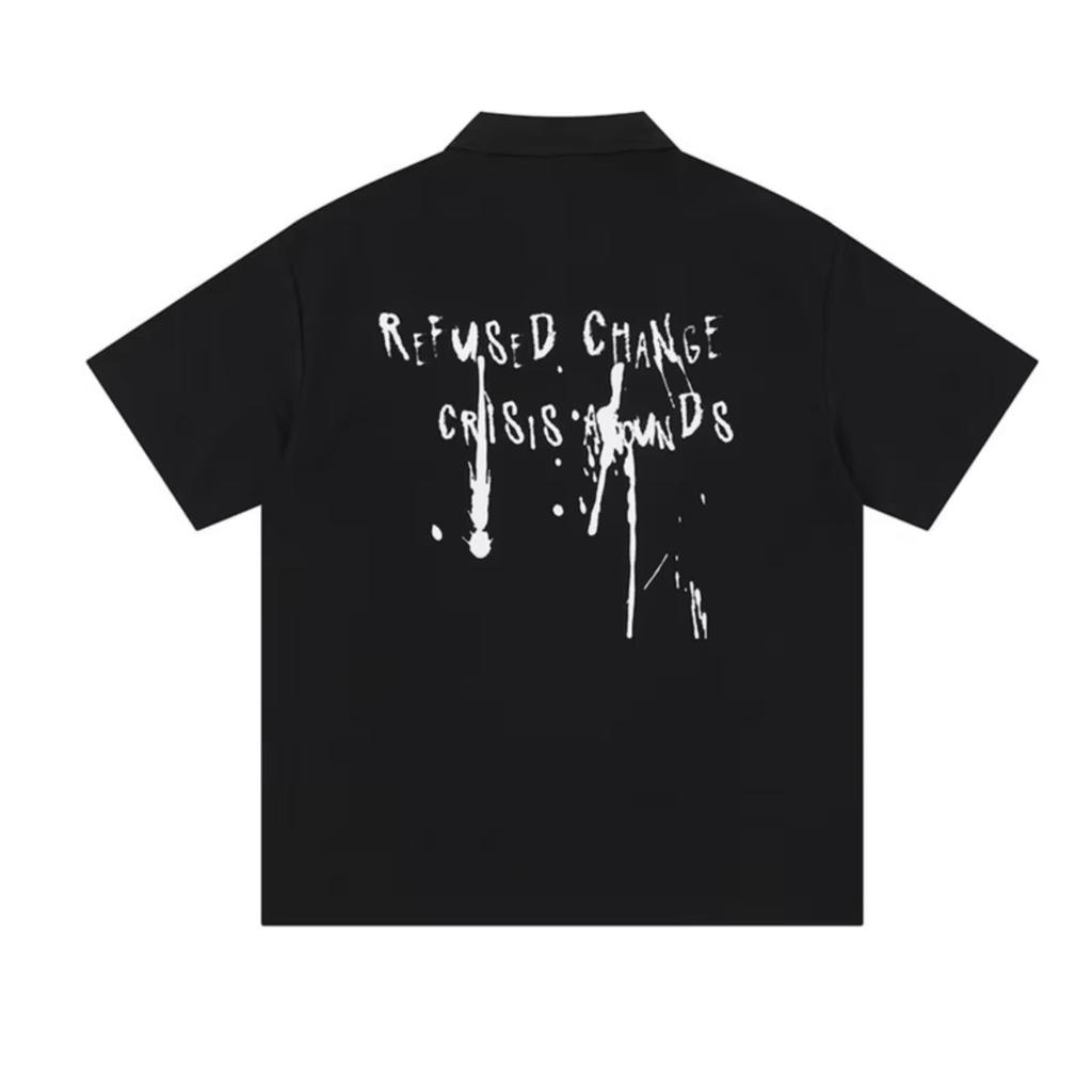 STREETRICH Summer New American Retro Dark Cartoon Printed Men's Anti Wrinkle Shirt Street Graffiti Vintage Loose Short Sleeve Shirt