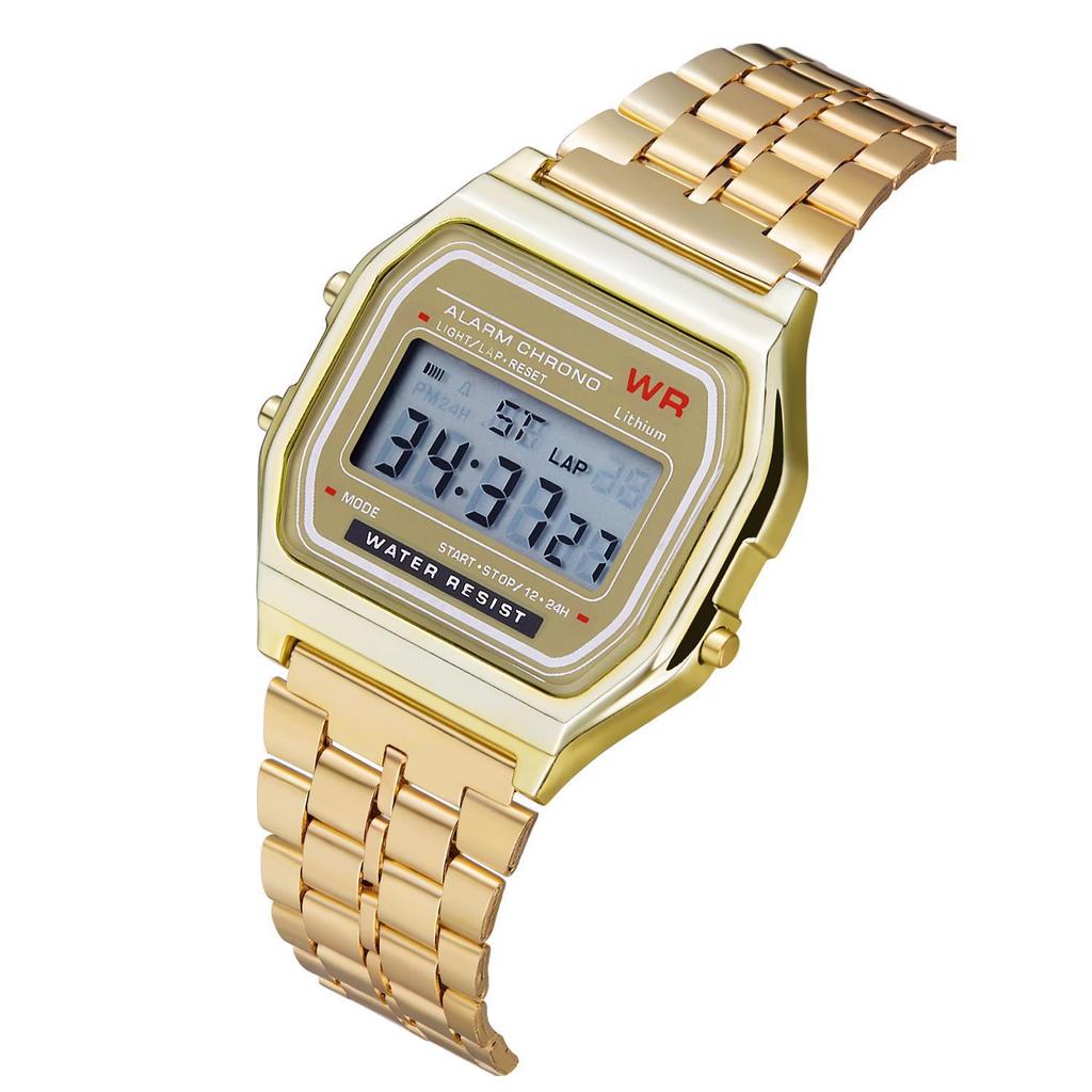 Unisex LED Digital Watch, WR F91W Steel Band, A159 Harajuku Style, Multifunctional Fashion Watch