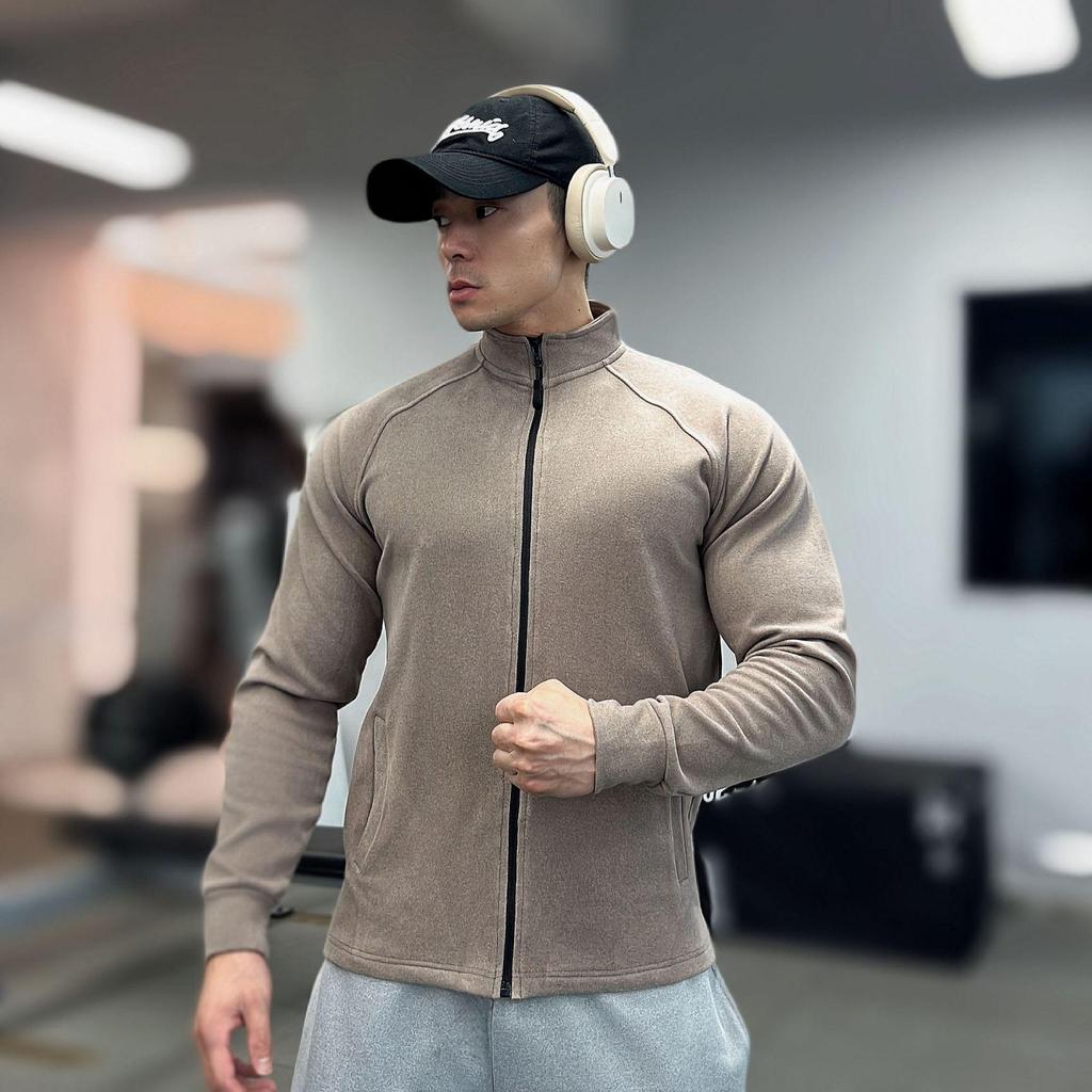 Мужской Тяжелый Двусторонний Теплосберегающий Приталенный Базовый Слой на Молнии с Длинным Рукавом Высокой Эластичности для Фитнеса Осень/Зима.