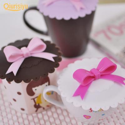 Силиконовая многоразовая керамическая стеклянная чашка с бантом диаметром 10,5 см