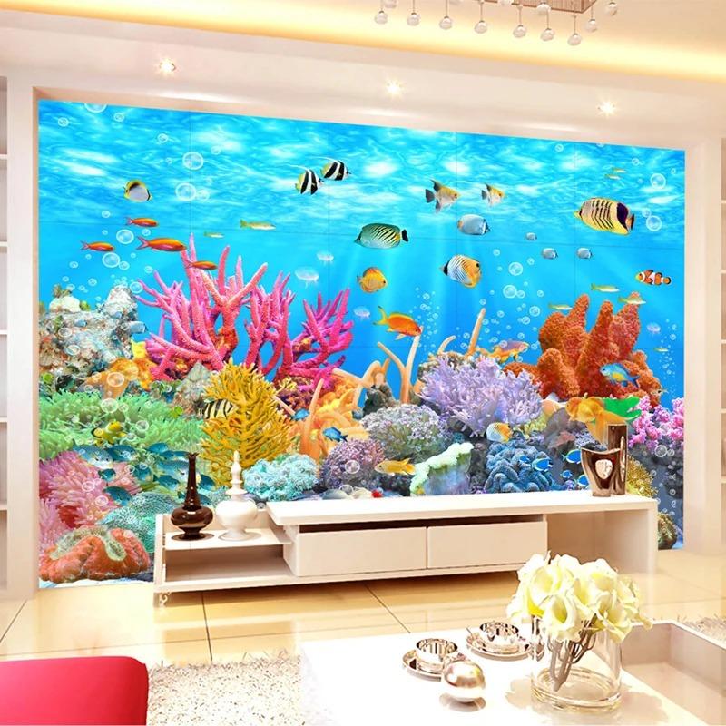 3D Mural Wall Paper Coral Fishes Background Wall Mural 3D Room Wallpaper Landscape For Kids' Room Murals