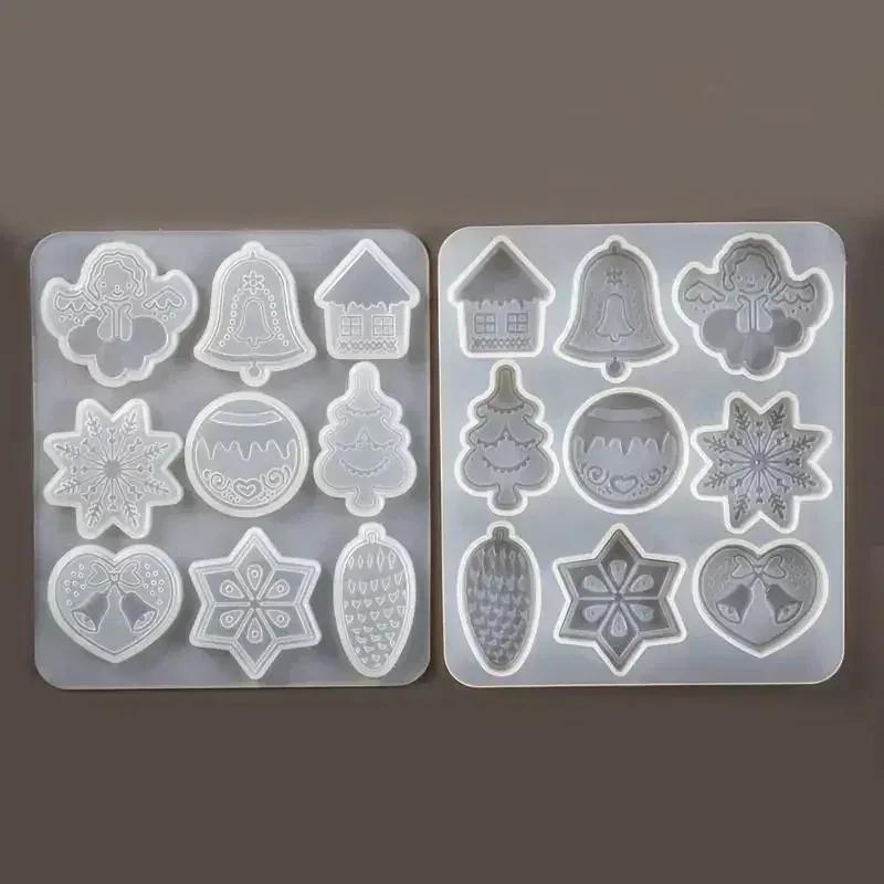Christmas Series Bell Snowflake Elk Pendant Keychain Silicone Mold Uv Epoxy Resin Moulds Making DIY Pendants Accessories Molds