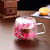 200ML Clear Glass Mug Double Wall Insulated Cup with Handle Aesthetic Dehydrated Flower Design Heat Preserving Tumbler for Coffee Tea