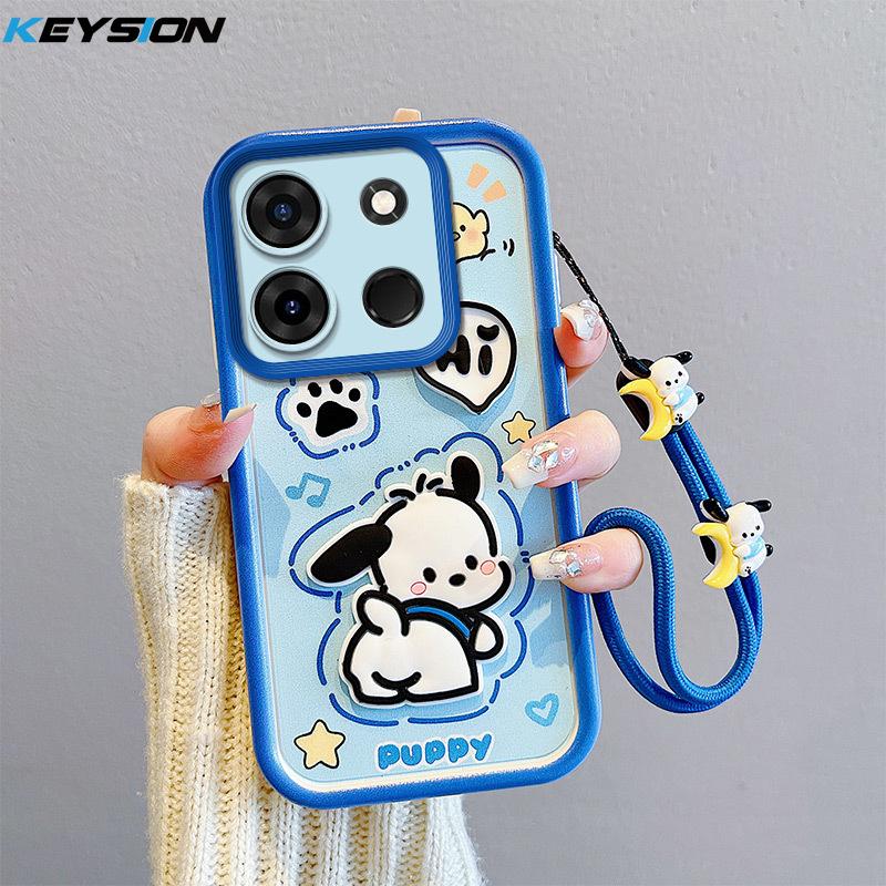 KEYSION Shockproof Case for TECNO Spark Go 2023 with Lanyard Silicone Cute 3D Cartoon Doll Phone Cover for TECNO Pop 7 Pro