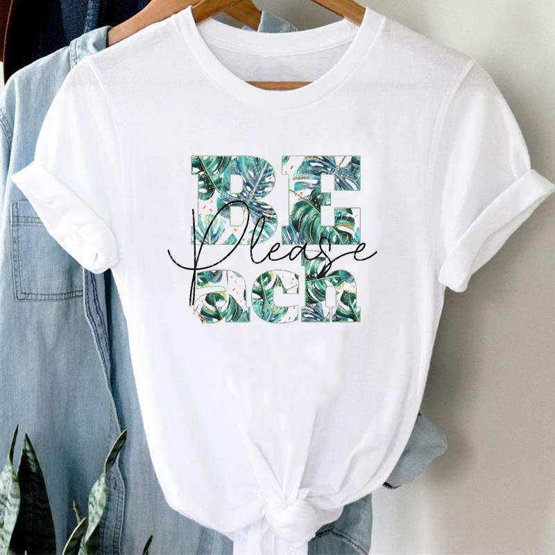 (Asian Size) Tee Top Women Love Letter Flower Trend Cute Print Lady Clothing Casual Short Sleeve Fashion Tshirt Female Graphic T-shirt