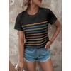 Summer Women's 3D Striped Printed T-shirt Top Casual Short Sleeved Round Neck Clothing