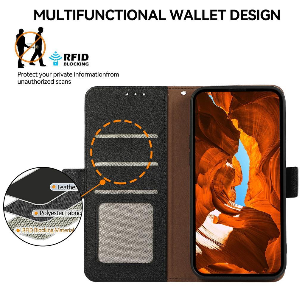 For Motorola Moto G75 5G Case Litchi Texture Leather RFID Blocking Phone Cover