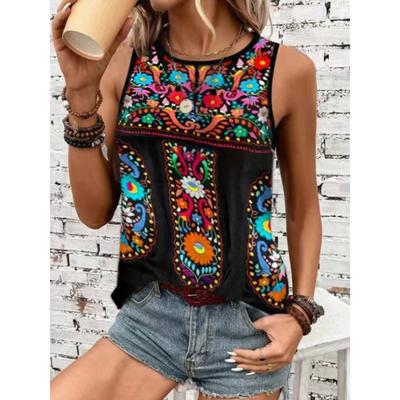 Новые лоскутные цветочные 3D-принты майки женские с круглым вырезом винтажный повседневный жилет с открытыми плечами Y2k топ без рукавов майка женская одежда