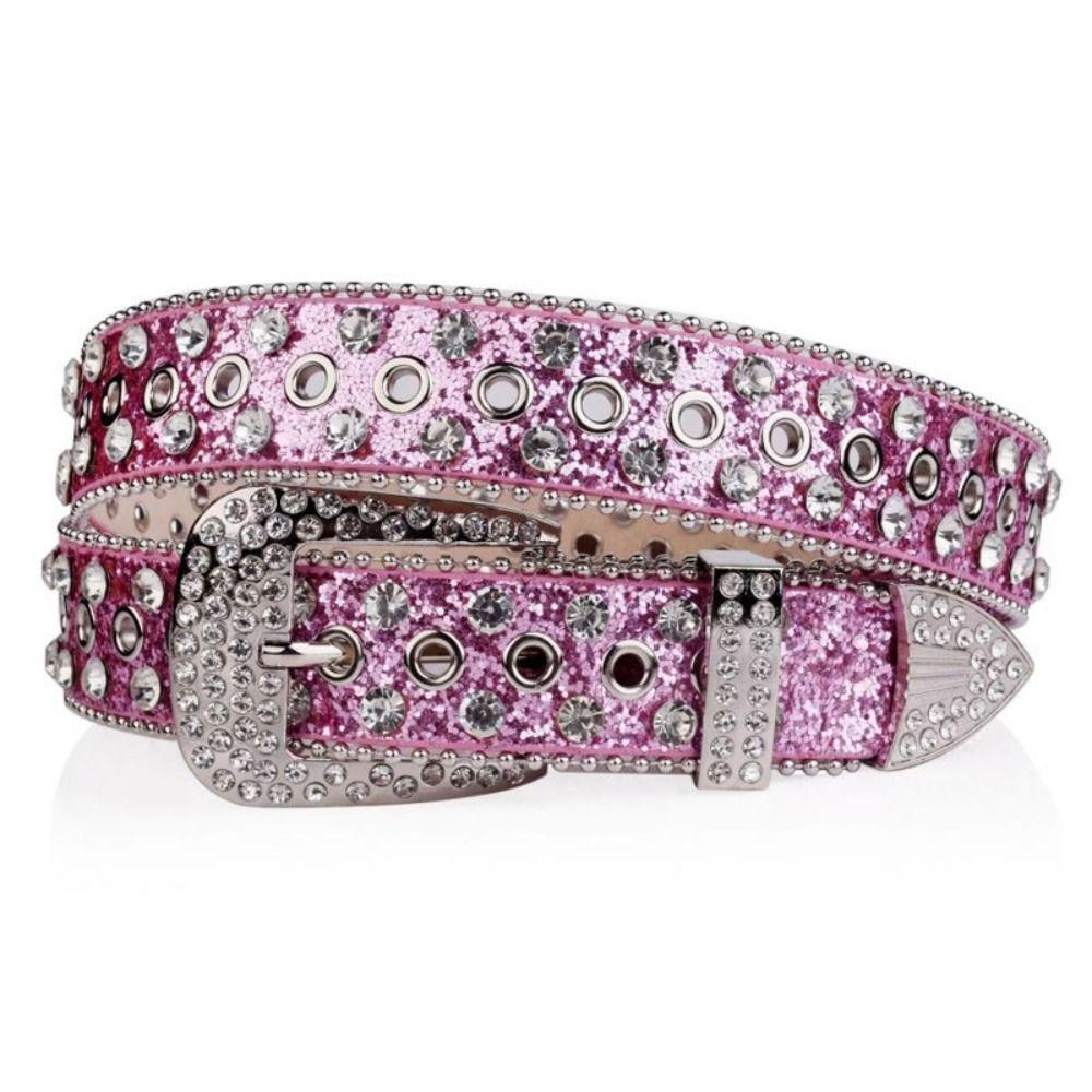 PU Leather Rhinestone Belts Spicy Girl Women Waistband Retro Rivet Belt  Men