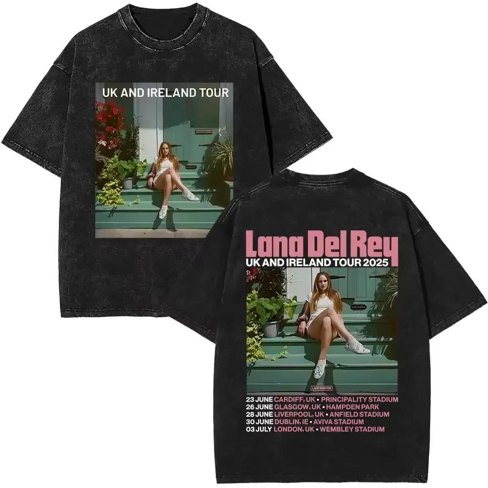 Стирка Винтаж Графический Футболка Lana Del Rey Глаза Унисекс Женская Мода Оверсайз Футболки с Коротким Рукавом Повседневные Хлопковые Футболки