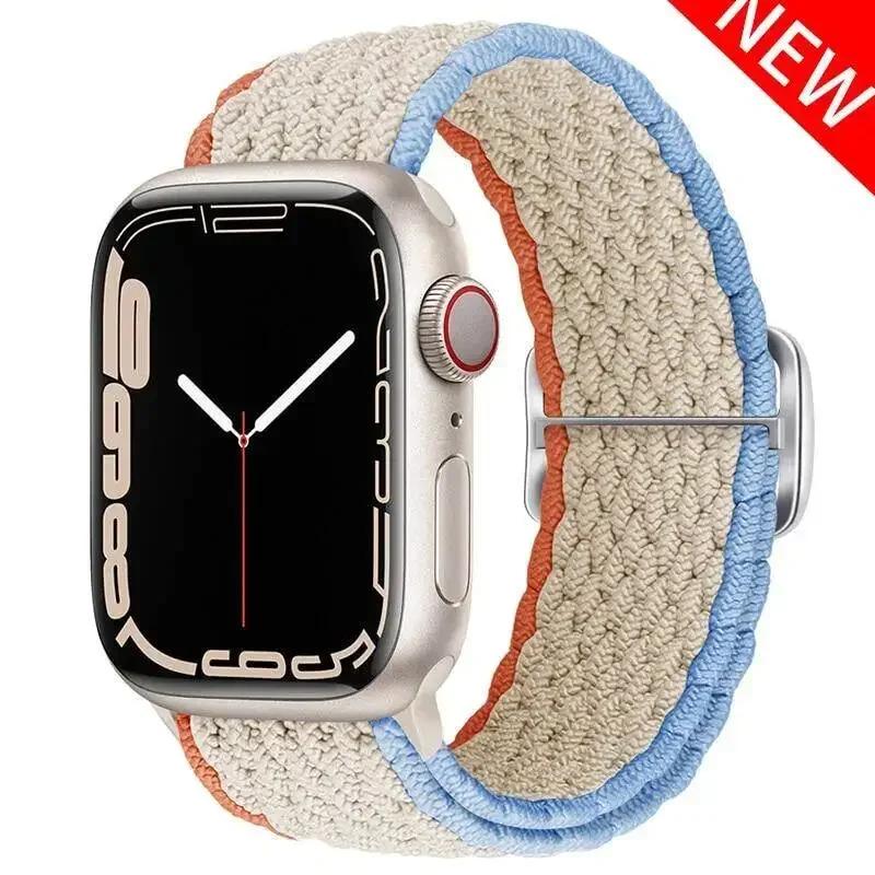Нейлоновый ремешок для Apple Watch Ultra 2 49 мм 40 мм 44 мм 41 мм 38 45 мм Эластичный плетеный браслет-петля для iWatch Series 9 8 7 6 SE 5 4