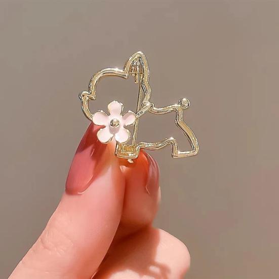 Креативная милая полая брошь в форме собаки, цветочный декор, блестящие стразы, инкрустированная булавка, костюм, платье с лацканами, значок, пальто, аксессуары