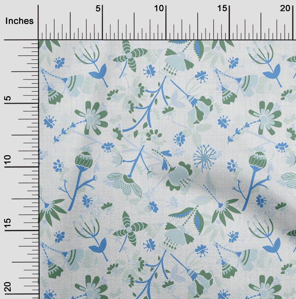 oneOone Cotton Flex Blue Fabric Florals Diy Clothing Quilting Fabric Print Fabric By Yard 40 Inch