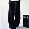 Женские черные широкие спортивные брюки в корейском стиле 2024 года — свободный крой на осень/зиму, повседневный, модный и утягивающий стиль